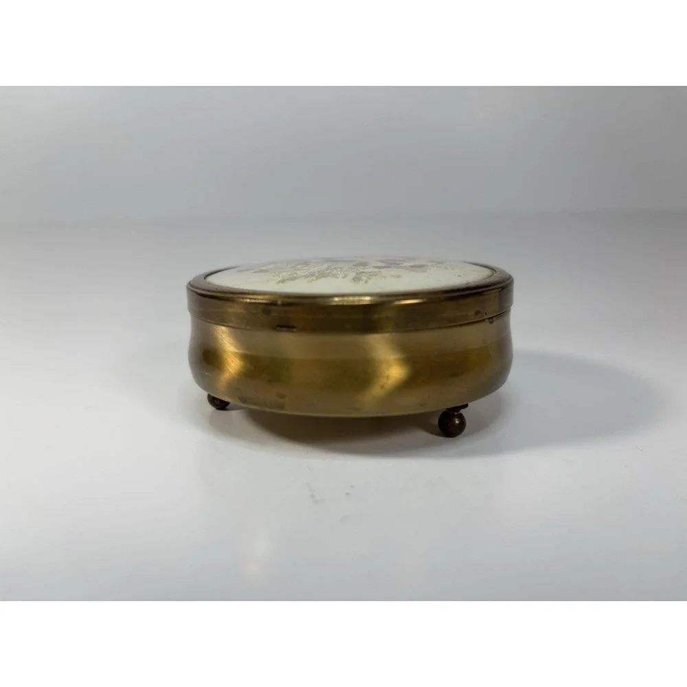 Vtg Floral Embroidered Gold trinket Box Petit Point Cottagecore Coquette